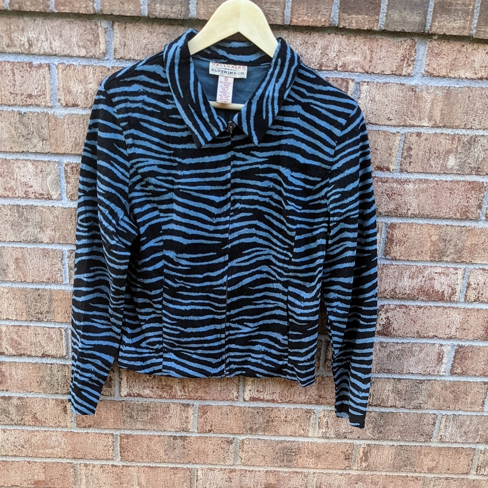 Vintage Telluride Blue Zip Up Light Zebra Jacket